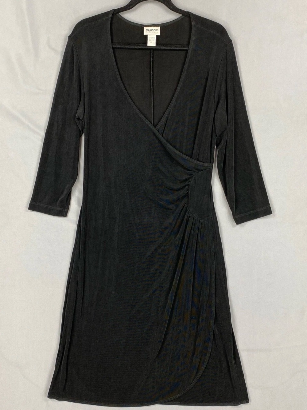 Chico’s Travelers Rosemary Faux Wrap Dress Black Slinky Knit Size 3 XL NWOT - Picture 2 of 8